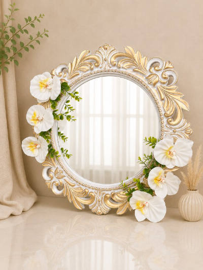 Oglindă Decorativă pentru Mireasă cu Orhidee Albe